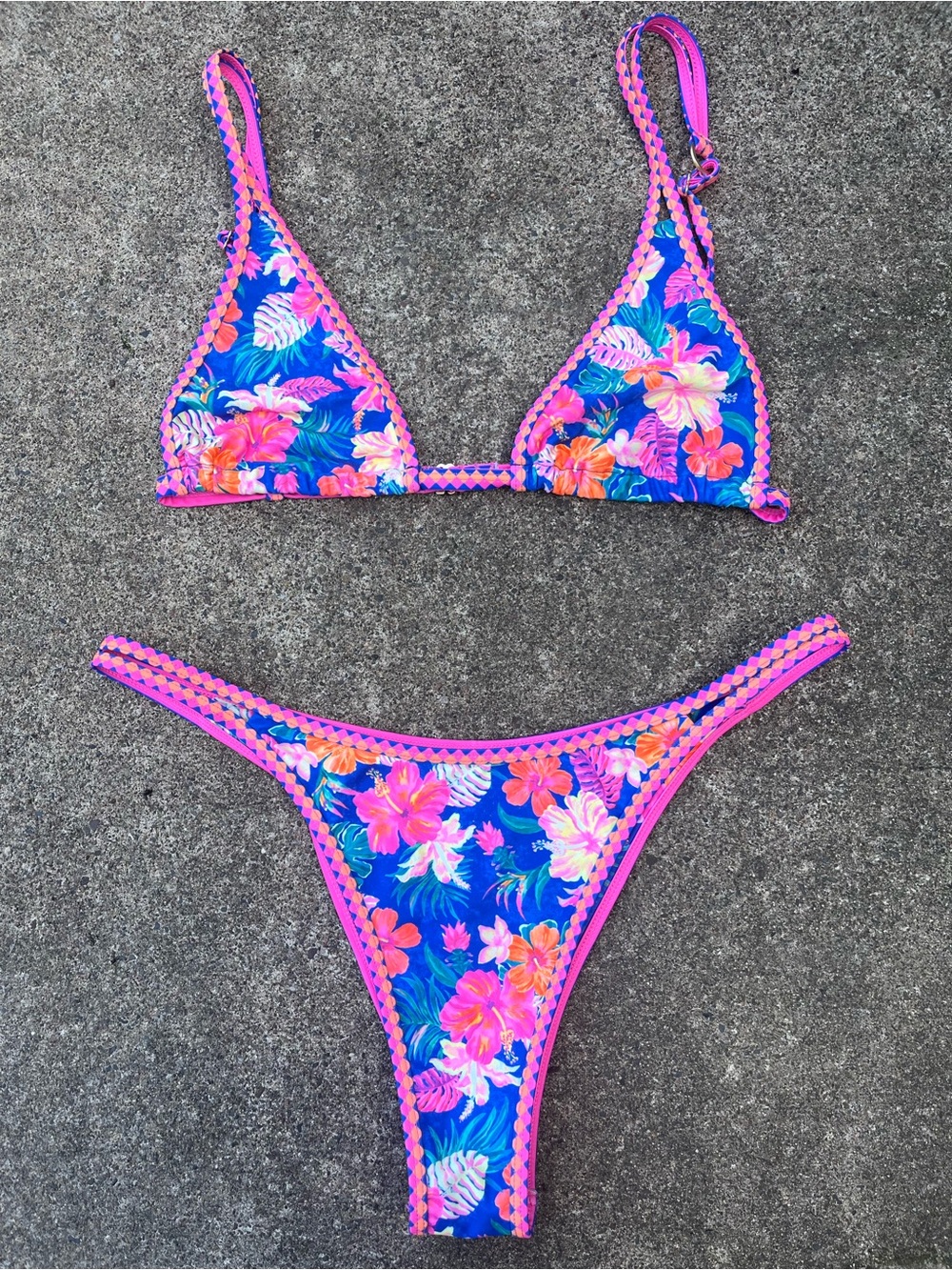 Kulani Kinis Blue Floral Bikini with Pink Trim
